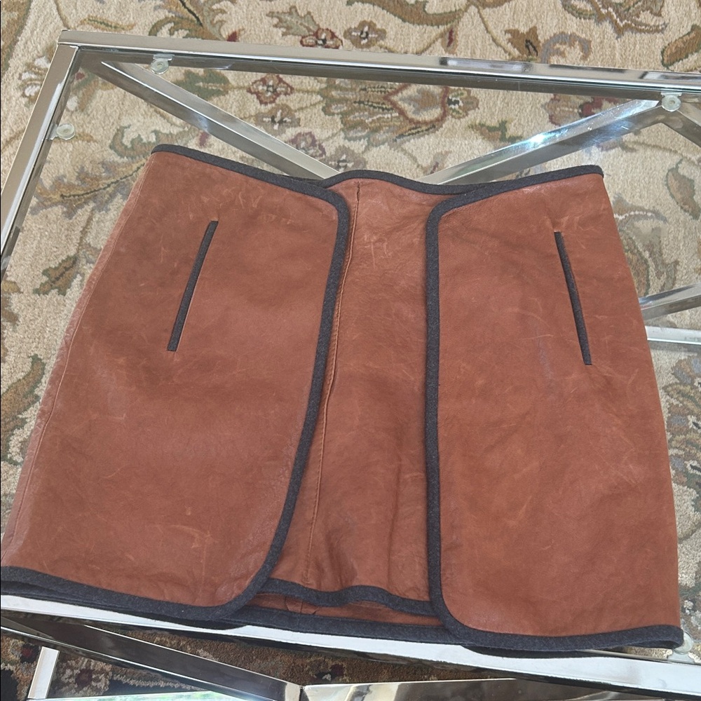 Veronica Beard Brown Lambs Leather Mini Skirt